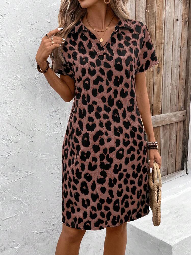 Plus Size Leopard Print Casual Summer Short Sleeve Dress,Plus Size Leopard Print Casual Short Sleeve Dress, Leopard Print Dress, Women Vacation Dress, Short Sleeve Summer Dress, Leopard Dress Plus Size,Spring/Summer/Vacation, Daily Wear,Gifts For Mother