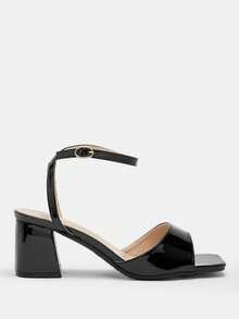 CUCCOO CURVES Giày nữ mũi vuông, thiết kế khóa cài, đa năng, thời trang hàng ngày, phom rộng, cao gót. - màu đen - Xem 6