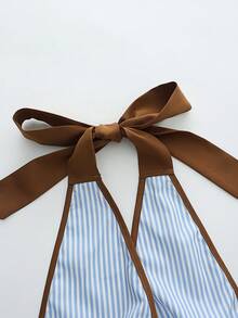 GlowEve 女士休闲度假条纹系带两件套，春夏款 - 藍白色 - 查看 3