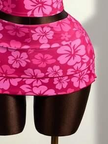 Zestiva Conjunto de 3 piezas de traje de baño para mujer para el verano, Tankini con estampado floral sexy y encaje, con falda de volantes en capas - Multicolor - Ver 7