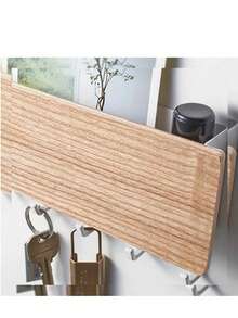 1pc Wall Mounted Key Holder Rack, Wooden Multi-Purpose Storage Organizer - Multicolor - View 5