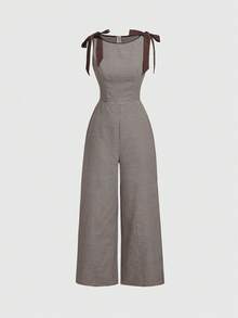MOD Mono sin mangas de cuello redondo en color caqui con ribetes contrastantes, decoración de lazo, diseño de cintura definida y falda acampanada - Estilo vintage de corte, vibra de dinero antiguo, adecuado para el trabajo, vuelta al colegio, citas, fiestas, festivales y cumpleaños - Multicolor - Ver 7