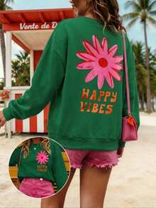 SHEIN EZwear 女士卫衣，休闲街头风印花夏季卫衣，可爱夏季卫衣，女士假日卫衣，碎花图案卫衣，女士夏季卫衣，女士春季卫衣，复古卫衣，女士夏季卫衣，女士卫衣，复古卫衣，女士活力卫衣，印花卫衣，绿色碎花印花卫衣 - 彩色 - 查看 1