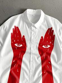 StoneGrade Camisa corta de verano casual con botones delanteros y estampado total para hombres - Blanco - Ver 2