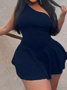 Maweii 夏季大码女式纯色针织性感无袖连体裤 - 藏蓝色 - 查看 8