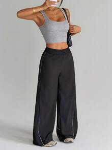 Dewbera Quần tập thể dục ống đứng màu đen trắng cạp chun dành cho nữ - Đen và trắng - Xem 5