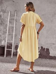 EMERY ROSE Đầm ngắn kẻ sọc vạt lệch không đối xứng dành cho nữ, phong cách thường ngày - Màu vàng - Xem 2