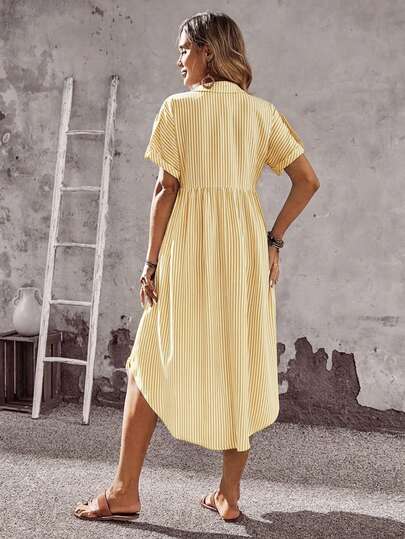 EMERY ROSE Women's Casual Asymmetrical Hem Striped Mini Dress,Summer Dresses For Women