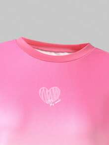 SHEIN Set Pakaian Anak Perempuan Remaja 2 Potong: Kerah Bulat Blok Warna Gradien, Lucu, Sekolah, Kembali ke Sekolah - Hot Pink - View 6