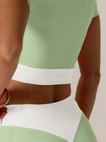 Aralina Leisurewear Activewear Set With Contrast Colours Cute Summer Top And Bike Shorts Combo Perfect For Summer Vacation Outfits Or Airport Outfit For Women - Mint Green - View 3