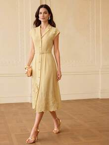 ZEYLAH 花卉刺绣纽扣连衣裙 - 黃色 - 查看 6