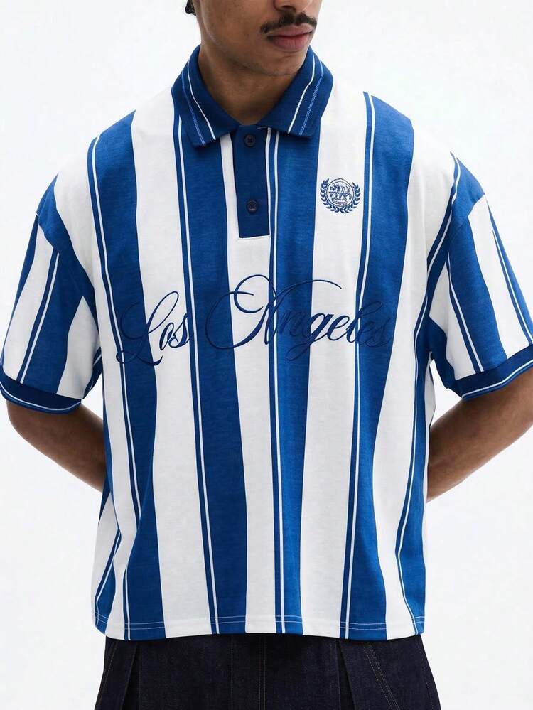 SUMWON Striped Football Jersey Polo Script Print