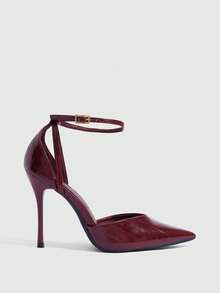 CUCCOO SZL Women's Casual Fashionable Simple Ankle Strap Pointed Toe High Heels, Summer - Burgundy - View 2