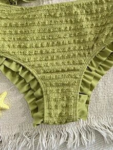 SHEIN 少女浅蓝色挂脖泳衣，2026春夏新款海滩度假休闲日常时尚 - 綠色 - 查看 5