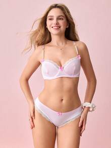 Bộ đồ lót ren 2 món cho nữ, Kawaii - Hồng - Xem 3