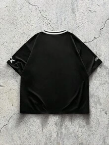 EVRINFINITE Dope | Men's Street Fashion Colorblock V-Neck Vintage American Print Short Sleeve T-Shirt | Exquisite Design | Summer Essential | Easy To Match - Black - View 4