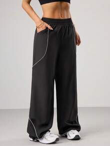 With My Calm Quần nữ cạp chun co giãn, kiểu dáng thường ngày đa năng, phù hợp mặc hàng ngày và chơi thể thao. - màu đen - Xem 3