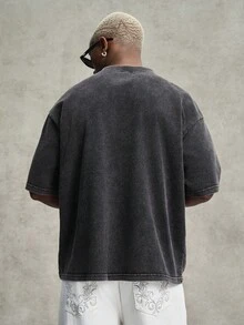 Men's Minimalist And Versatile Short-Sleeved T-Shirt With Round Neck And Letter Print - Grey - View 2