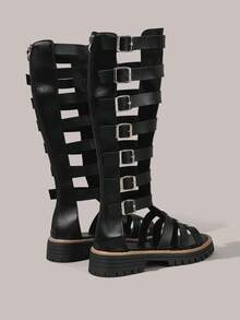 Styleloop Giày Roman mới, giày đinh tán liễu, bốt rỗng thoáng mát, sandal đế bằng cổ trung bình, kiểu dáng thường ngày, gợi cảm, thoáng khí dành cho nữ, thích hợp cho lễ hội mùa hè, bãi biển, kỳ nghỉ, tiệc tùng. - Màu đen - Xem 6