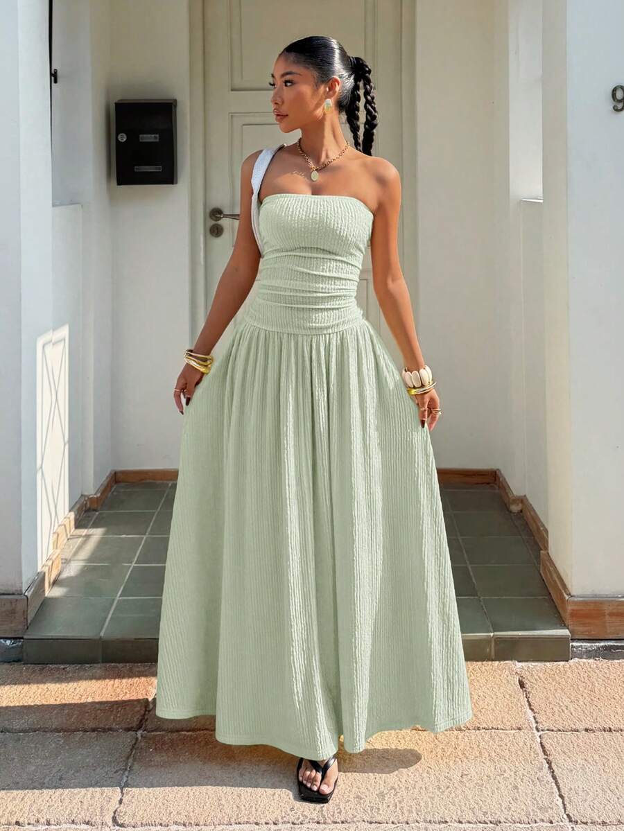 Muchica 女士夏季新款奶油黄纹理针织连衣裙 - 薄荷綠 - 查看 1