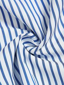 Elenzga Women's Striped Sleeveless Single-Breasted Belted Blouse - Blue and White - View 8