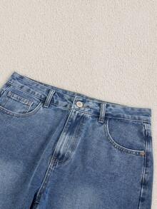 Mercer Haus Men Slant Pocket Bermuda Denim Shorts Jorts - Medium Wash - View 3