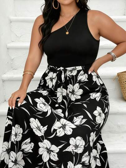 Breezaya 大码女式碎花无袖休闲连衣裙