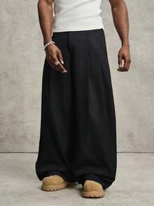 PAVTROS Men's Premium Pleated Straight Wide-Leg Trousers - Black - View 3