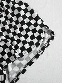 SHEIN Tall CURVE 夏季大码休闲格纹短裤 - 黑與白 - 查看 4