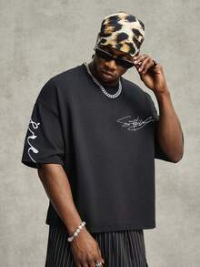 PAVTROS 男士标志性刺绣图案T恤，时尚刺绣设计，适合户外音乐节、休闲外出、送给男友/丈夫的礼物、周年纪念礼物，黑色 - 黑色 - 查看 2