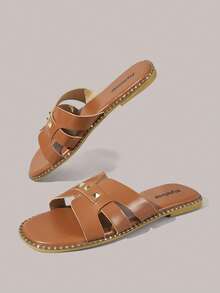 Rivet Sandals Women's Spring And Summer New Sexy Cross Belt Travel Women's Shoes, Spring And Summer Outer Wear Holiday Beach Leisure Summer Shoes - Brown - View 4