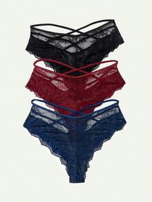 另加 3 条交叉蕾丝内裤内衣 - 彩色 - 查看 5