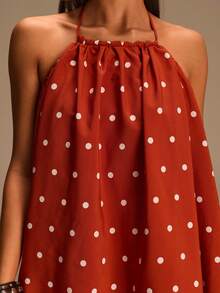 Athîral 女士波点印花露背吊带连体裤，夏季时尚 - 黃色 - 查看 3