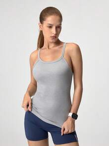 Loungeista Camiseta de tirantes ajustada y corta de unicolor para mujer - Gris - Ver 5