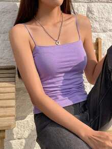DAZY 休閒純色夏季細肩帶背心上衣 - 淡紫色 - 查看 3