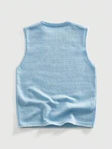 ROMWE MEN Men's Moon Embroidery Crew Neck Casual Vacation Knit Vest - Baby Blue - View 2