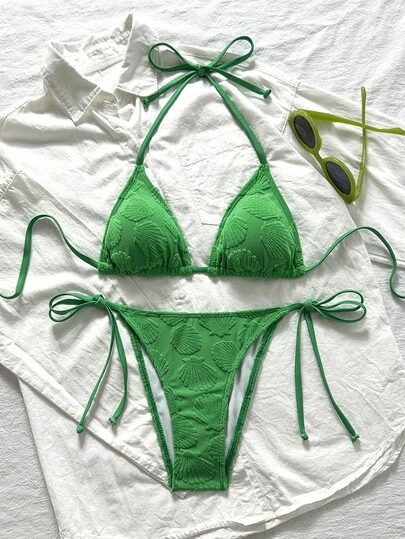 Swim Mod Bộ bikini hai mảnh buộc cổ bằng vải jacquard dành cho nữ, thích hợp cho kỳ nghỉ xuân và hè.