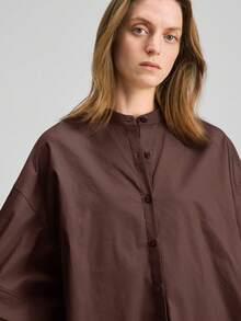 Ontre 2026新款圆领单排扣七分袖修身女式上衣，休闲日常风，收腰修身剪裁，短款设计，夏季穿着，商务休闲皆宜，百搭实用，白色，高品质机场/邮轮度假装扮，适合所有季节，婚礼/假日系列 - 棕色 - 查看 6