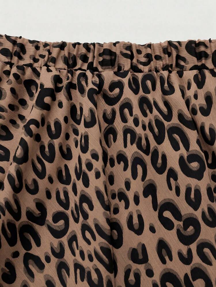 Franclia Plus Size Summer Fashion Leopard Printed Elastic Waist Chiffon Skirt, For Thanksgiving Maxi Women Outfit Animal Print Skirt Long Skirt Leopard Long Skirt Leopard Print Skirt - Multicolor - View 3
