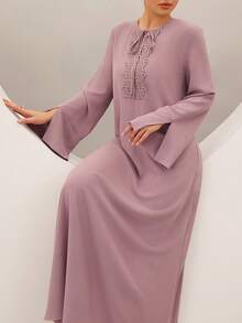 Graceveil Women's Solid Color Embroidered Twist Long Sleeve Dress, Elegant Holiday Shades Of Pink Autumn - Purple - View 1