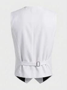 AKNOTIC Chaleco casual de corte slim de hombre, tejido, sin mangas, adecuado para primavera y verano - Blanco - Ver 2