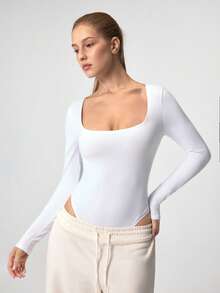 Loungeista Sexy Long Sleeve Square Neck Jumpsuit Dress, Basic Tight-Fitting Piece, Excellent Shaping Effect, Suitable For Workout, Casual Wear And Daily Activitiesfor Summer - White - View 10