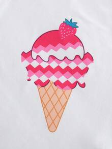 Genkimix Kids 2pcs/Set Young Girl' Ruffle Sleeve Top With Interesting Ice Cream Print & Striped Skirt - Pink - View 5