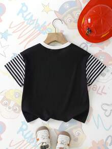 SHEIN | PAW Patrol 男童条纹短袖V领休闲T恤 - 黑色 - 查看 3