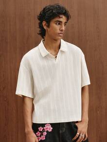 TOKVUE Men's Striped Short Sleeve Casual Commuter Polo Shirt - White - View 3