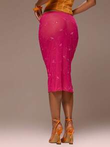 MUSERA Chân váy midi dáng rộng đính sequin, nữ tính, thích hợp cho mùa xuân hè, kỳ nghỉ, buổi tối đi chơi, dịp đặc biệt, bãi biển vàng. - Màu Hồng Tươi - Xem 4