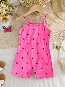 SHEIN Jumpsuit bé gái Tim Giải trí - Màu Hồng Tươi - Xem 6
