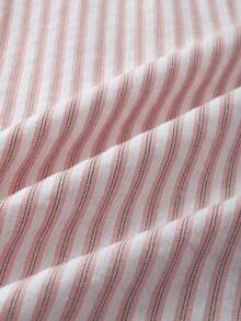 SHEIN Franclia Vintage Striped Short Sleeve Shirt, Fashionable For Commuting In Summer - Baby Pink - View 3