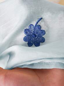 SHEIN LUNE 女士夏季花卉四叶草刺绣抽绳腰连衣裙 - 淺藍色 - 查看 6