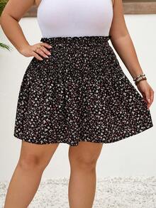 SHEIN CURVE+ Chân váy cạp chun họa tiết hoa nhí Plus, thích hợp cho mùa hè. - Nhiều màu - Xem 3